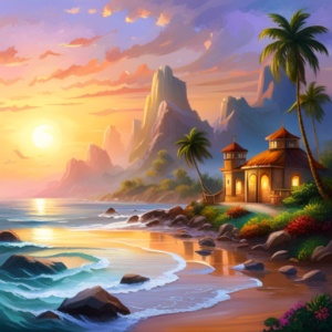 Dreamstudioで生成した夕焼けビーチの画像